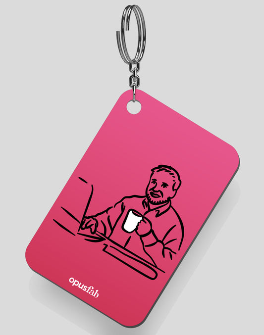 Sipping Coffee On Laptop Keychain